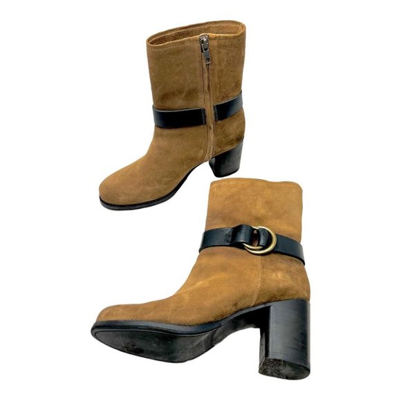 Frye Addie Harness Mid Chestnut Italian Leather Womens Boots Brass Hardware 7B - Picture 4 of 12